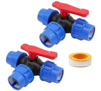 Conector PP, de bola de tres vías tipo T con mango, válvula rápida, válvula de conexión de tres vías T para tubo PE 25 mm, compatible con Se aplica a Gardena, de cierre de plástico