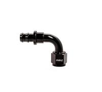 Conector/Racor Push On giratorio de Extremo de Manguera, Línea de Combustible/aceite, Adaptador de Enfriador de Aceite Color Negro Anodizado Codo 90º AN4 para manguera de 6mm