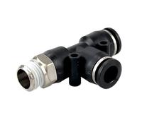 Conector rápido neumático PD BSP1/4 1/2 1/8 3/8 Conector en T con rosca externa lateral de latón negro Manguera de aire de PU PD6-02 8-01 10-03 12-(PD8-04)