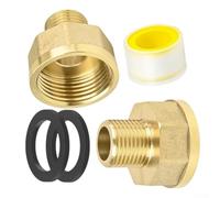 Conector reductor de latón, pulgadas a /2 pulgadas, paquete de 2, para manguera de jardín y sistemas de fontanería, accesorio de latón de alta presión, resistente a fugas con cinta de sellado