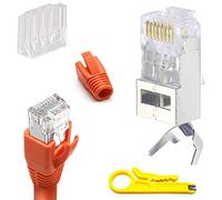 Conector RJ45 Cat 7 Cat6a10 Unidades para cable de instalación de 10 GB con enhebrar y protección contra torceduras, cortador de tiras de alambre