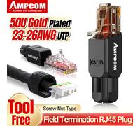 Conector RJ45 sin herramientas AMPCOM, sin herramienta de engarzado, menos UTP, 1000Mbps, CAT6/CAT6A, enchufe Modular para Cable Ethernet Lan sólido trenzado CAT6 Blue