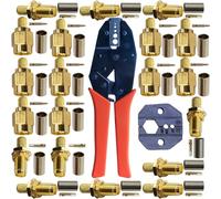 Conector SMA y kit de herramientas de crimpado: 20 conectores RG58 SMA (10 macho y 10 hembra) con crimpadora coaxial y un troquel de intercambio para antena WiFi DIY, TV, satélite, GPS, enrutador