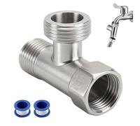 Conector T de Latón G1/2 Pulgadas, Válvula 3 Vías para Agua, Adaptador de Distribución con Rosca, con Arandelas y Cinta de Sellado para Instalaciones de Fontanería y Grifos, Cromo