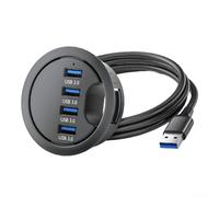 Conector USB 3.0 de 4 puertos con ojales de escritorio de 5 Gbps, gestor de cables para oficina y hogar, color negro, 69 mm