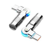 Conector USB C macho a hembra giratorio de 180 grados, adaptador de aleación de zinc de carga rápida de 60 W con luz LED, compacto y duradero para laptop, teléfono, tableta