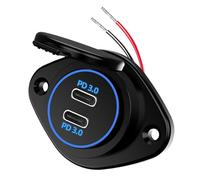 Conector USB de carga rápida para coche, 12 V/24 V, doble puerto, impermeable, para smartphones, tabletas, barcos, caravanas, diseño LED, auriculares y adaptador de carga electrónica