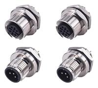 Conector y toma M12, 5 polos A-codificados IP67 impermeables con rosca (2 piezas) - Conector de panel con brida - Conectores de sensores para industria, automatización y aviación