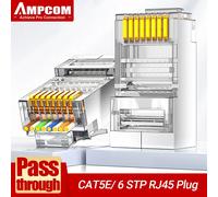 Conectores AMPCOM Pass Through STP RJ45, CAT6 CAT5E blindados 3/50μ Enchufes modulares 8P8C chapados en oro Extremo de engarzado para cable Ethernet CAT6 3U