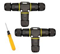 Conectores de cable GOEDCH 2 x impermeables IP68: Manguito de conexión de cable de tierra de 3 pines, caja de conexiones en forma de T, caja de terminales, conector de cable, manguito de conexión de