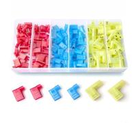 Conectores de crimpado hembra en ángulo recto con núcleo de cobre y cuerpo de nailon diseñados para cableado eléctrico, para múltiples tamaños de cable y proporcionar transmisión de señal (120 piezas)