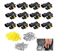 Conectores Electricos Impermeable,12pcs Conectores Electricos 2 Pines,Conectores Electricos Automocion,Conectores Sellado 2 Pin,Rápido Enchufe Terminal Kit para Automóviles,Moto,Barcos,Camiones