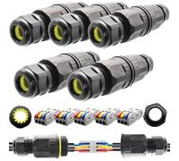 Conectores para exteriores Conector impermeable CTRICALVER, IP68, para diámetro de cable de Ø6-9 mm, Bloque de terminales Push-in de 3 pines, L20 de paso recto, Conector impermeable IP68 (5 piezas)