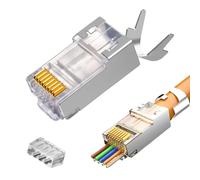 Conectores RJ45 de 2ª Generación para Cable de Red Cat7 y Cat6A, Pack de 10 Unidades, Conectores Pasantes Blindados, Alta Velocidad hasta 10 Gbps, Incluye Guía de Cableado y Funda, Ideal para TV, PS4