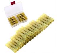 Conectores tope termorretráctiles, kit conectores terminales empalme tope crimpado CESFONJER sin soldadura, conectores cable impermeables amarillos adecuados para cables 12-10AWG (30piezas)