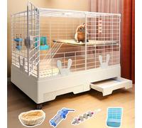Conejera de interior con ruedas, jaula alta para animales pequeños, corral con techo y bandeja para cobayas, gatitos, chinchillas
