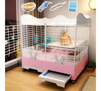 Conejera de interior con ruedas, jaula grande con 2 puertas y bandeja extraíble para cobayas y chinchillas, jaula para animales pequeños con protector de orina