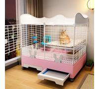 Conejera de interior con ruedas, jaula grande con 2 puertas y bandeja extraíble para cobayas y chinchillas, jaula para animales pequeños con protector de orina