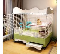 Conejera de interior con ruedas, jaula grande con 2 puertas y bandeja extraíble para cobayas y chinchillas, jaula para animales pequeños con protector de orina