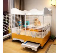 Conejera de interior con ruedas, jaula grande para cobayas y chinchillas con 2 puertas, bandeja extraíble y protector de orina para una fácil limpieza