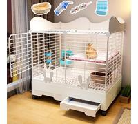 Conejera de interior con ruedas, jaula grande para cobayas y chinchillas con 2 puertas, bandeja extraíble y protector de orina para una fácil limpieza
