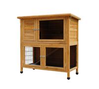 Conejera de madera de 2 niveles con rejilla de alambre, jaula para conejos al aire libre, resistente a la intemperie, varias puertas, techo extraíble