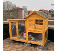 Conejera De Madera para Conejos, Jaula para Conejos Al Aire Libre con Bandejas Exclusivas Y Malla De Alambre Inferior, Gallinero De 2 Pisos para Animales Pequeños Y Medianos(Golden Yellow)