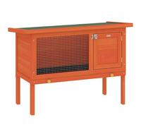 Conejera exterior elevada, 90 x 45 x 65 cm, puerta con cerradura segura, bandeja extraíble rústica de madera de pino naranja, 21_0007900