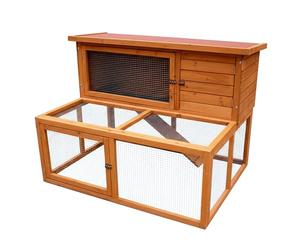 Conejera para Exteriores con Corral | Jaula y Corral de 2 Niveles | Casa de Madera para Animales pequeños | 126 x 88 x 90 cm