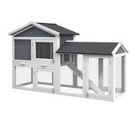 Conejera PawHut de 2 pisos, conejera de madera de abeto, con recinto al aire libre, rampa, 147x54x84 cm conejera para animales pequeños con techo de betún impermeable, para conejos enanos, cobayas,