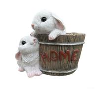 Conejito compacto de resina con función de drenaje para cultivar pequeñas plantas incluyendo hierbas y cactus en interiores durante todo el año (blanco)