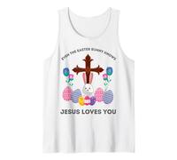 Conejito de Pascua sabe que Jesús te ama divertido Pascua cristiana Camiseta sin Mangas