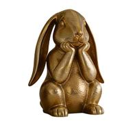 Conejito dorado de resina | Conejo pensativo escultura decorativa de Pascua | de escritorio con liebre dorada primaveral | para el hogar, estantería, mesa, entrada, salón, granja, oficina