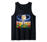 Conejito iluminado por la luna en campo de flores, escena nocturna encantadora Camiseta sin Mangas
