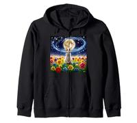 Conejito iluminado por la luna en campo de flores, escena nocturna encantadora Sudadera con Capucha