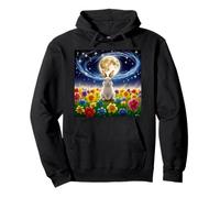 Conejito iluminado por la luna en campo de flores, escena nocturna encantadora Sudadera con Capucha