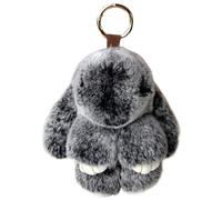 Conejito llavero negro y gris muñeca suave muñeca esponjosa llavero con buque de conejo con hebilla de metal linda bolso kawaii animal relleno para bolsos, mochilas, teléfonos celulares, autos, lujos