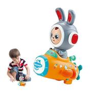 Conejito musical, juguete musical de conejito - Coche de conejo canto iluminado - Moviendo automáticamente el conejito de dibujos animados, que cambia la cara del juguete de animales para el aprendiza
