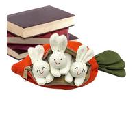 Conejitos en una de zanahoria, peluche de zanahoria rellena | Plush Three Bunnies Bag,Suministros de vacaciones, decoración de Pascua, juguetes rellenos con cremallera para niños para viajar a