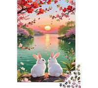 Conejitos Entre Flores de Cerezo Jigsaw Fauna Silvestre en Primavera Puzzle Mil Piezas Papel para Entusiastas - Resistente A Doblar Ocio Decoración 70x50cm/1000pcs