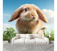 Conejo 3d Lindo de Orejas CaíDas Fotomurales 250x175 cm Papel Pintado Tejido No Tejido Fotomural MarróN Efecto 3D Papel Tapiz Decorativos para Dormitorio Salón TV Pared Murales Póster