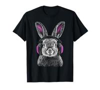 Conejo Amante Animal Motivo Música Auricular Obra De Arte Camiseta