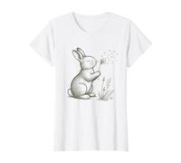 Conejo Amantes Soplando Diente De León Naturaleza Cottagecore Gráfico Camiseta gráfica económica, Mujer, Blanco, XL