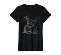 Conejo Amantes Soplando Diente De León Naturaleza Cottagecore Gráfico Camiseta gráfica económica, Mujer, Negro, M
