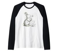 Conejo Amantes Soplando Diente De León Naturaleza Cottagecore Gráfico Camiseta Manga Raglan