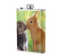 Conejo Amor Impreso,Frasco de acero inoxidable 304 de 8 oz con funda de cuero sintético, frasco de bolsillo para licor plano para exteriores