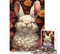 Conejo Blanco Entre Flores, Rompecabezas de 1000 Piezas para Adultos, Ejercicio Mental, escapada Relajante, Corte de precisión, Ideal (50x75cm)