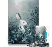 Conejo Blanco Entre follaje Azul Rompecabezas para Adultos de 1000 Piezas Juego Mental Divertido con tecnología Avanzada de Corte láser Un Reto entretenido para Pasar el Tiempo (50x75cm)