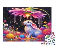 Conejo Blanco Fantasía Puzzle de 1000 Piezas Papel Puzzle para Adultos Escena Flor Mágica Relajación Concentración Familia Hogar Regalo 52x38cm/1000pcs