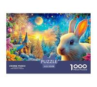 Conejo Blanco, Fuegos Artificiales y decoración Festiva en Invierno Puzzle De 1000 Piezas Lindo Conejo Cartón Reciclado, Juego De Ingenio 52x38cm/1000pcs